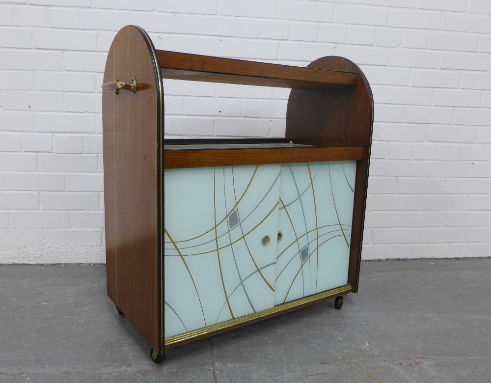 Retro 1950's teak and glass serving trolley, with two shelves and bottom cabinet, 78 x 82 x 39cm - Image 3 of 4