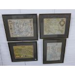 Four reproduction maps, all in glazed frames, largest size overall 75 x 60cm (4)