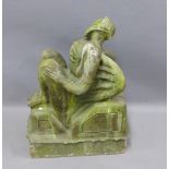 Painted composite figure of a gargoyle, on a rectangular base, 39cm high