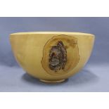 Mike Candlish holly wooden fruit bowl, signed and dated 2005, 26cm