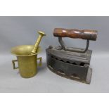 Ashoka flat iron and a bronze mortar & pestle (2)