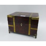 19th century walnut and brass mounted box, rectangular hinged lift opening to reveal a velvet