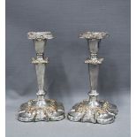 A pair of silver plate on copper candlesticks (2) 19cm