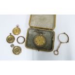 A group pf foliate engraved fob and pocket watches to include an 18ct gold cased pocket watch and