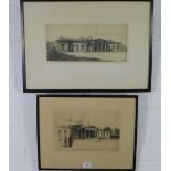 Gertrude Hayes (British, 1872-1956) etching of Edinburgh Academy and another, both framed under