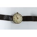 Early 20th century Rolex wrist watch with 9ct gold case, the silvered dial with arabic numerals