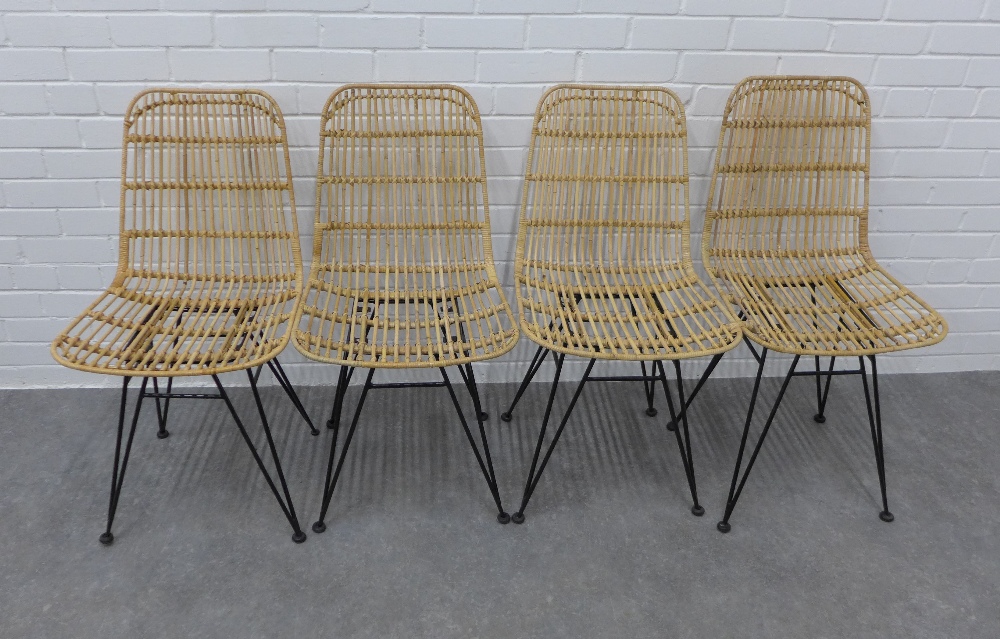 Set of four canework basket chairs on black metal hairpin legs. 80 x 45 x 40cm. (4) - Image 3 of 3