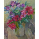Rosemary Wright, 'Rhododendrons' still life watercolour, signed and framed under glass, 54 x 66cm
