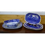 Collection of Staffordshire blue and white transfer printed pottery to include