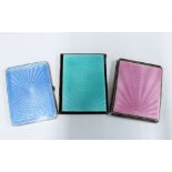 Art Deco silver and pink guilloche enamel cigarette case Birmingham 1936 and a blue enamel and