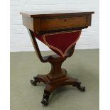 19th century rosewood sewing/work table with a single long drawer and pull out red velvet work