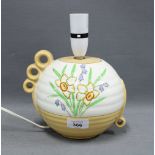 Crown Devon Fielding's pottery table lamp base of globular form with stylised loops and painted with