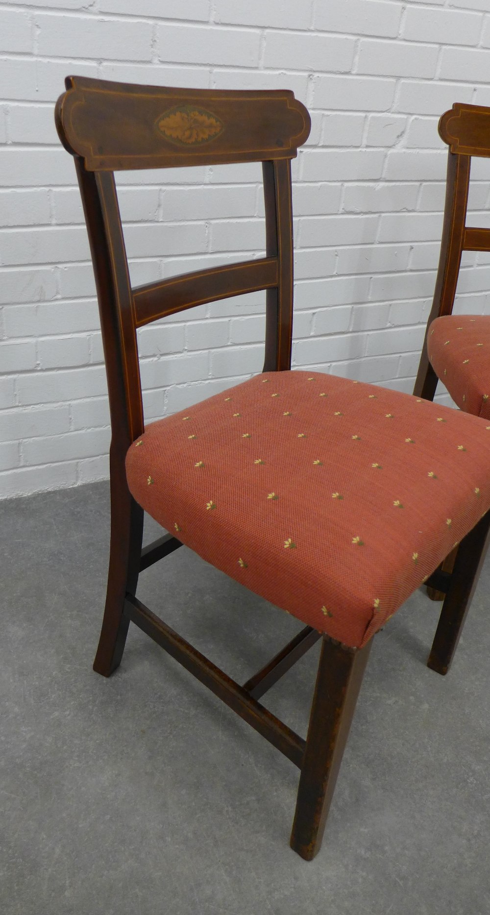 Pair of mahogany and inlaid side chairs, with upholstered stuff over seats 86 x 45 x 40cm. (2) - Image 2 of 3