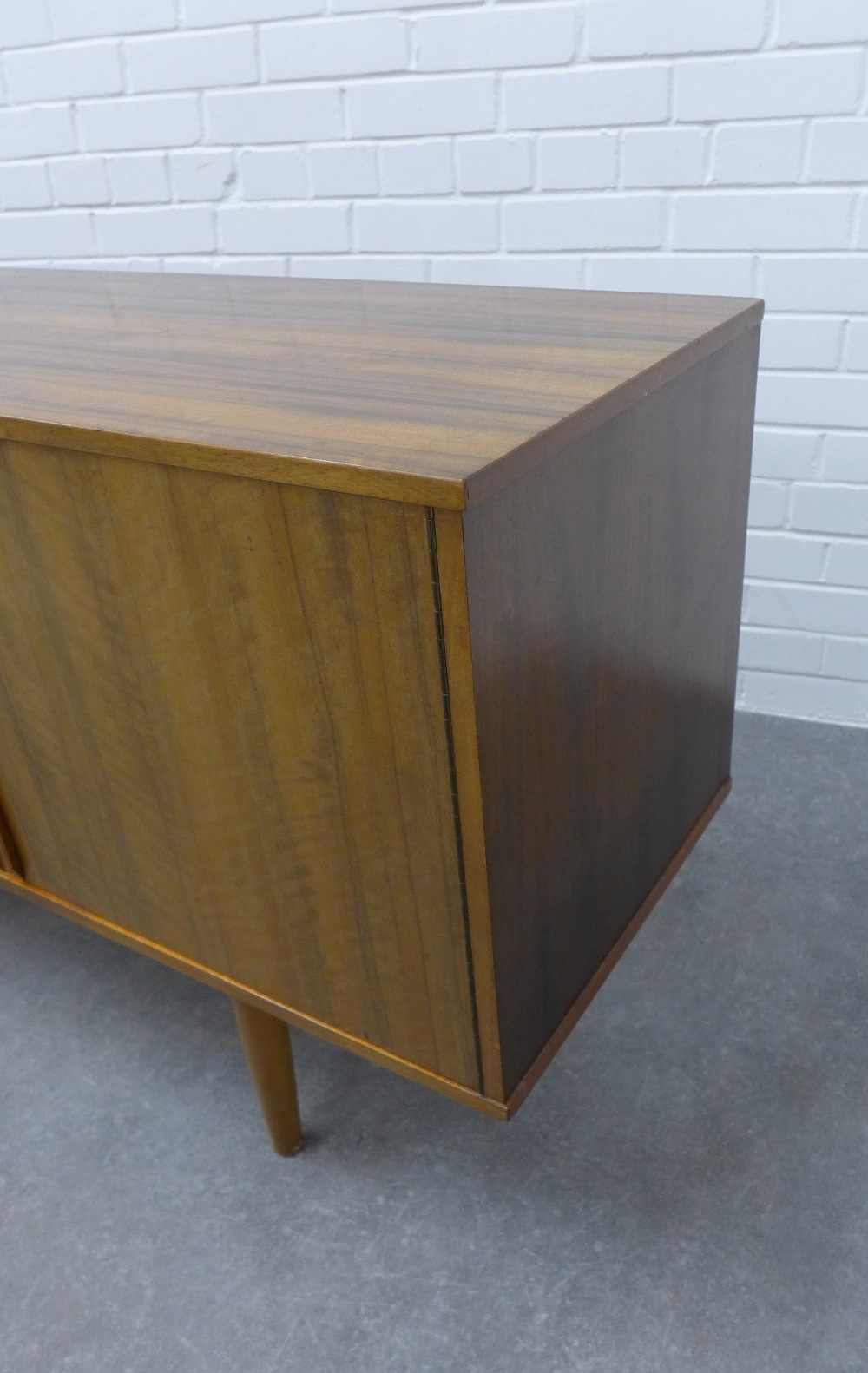 A mid 20th century walnut sideboard credenza in the manner of Morris of Glasgow, with three - Image 2 of 3