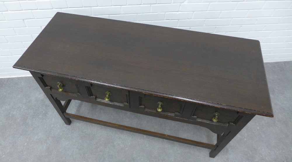 Jacobean style table of dresser base form, with panelled freeze drawers with brass teardrop handles, - Image 2 of 3