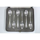 Georg Jensen cased set of six silver coffee / teaspoons, London import marks for 1932, with original