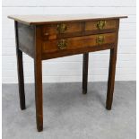 Walnut lowboy table, the rectangular top with quarter veneers and feather edge banding above two