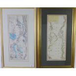 18th century coloured road maps, double side to include The Road from Perth to Fort George, wick