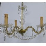 Vintage three branch glass chandelier, 34 x 45cm