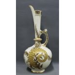 19th century Royal Worcester blush ivory ewer with reticulated rim and handle and gilded with