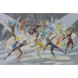 Wendy Wood (Scottish 1892-1981) 'The Skaters'. gouache, framed under glass with label verso, 51 x