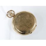 9ct gold Waltham full hunter pocket watch, with subsidiary dial and outer railway minute track, case