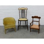 Child's mahogany open armchair with upholstered slip in seat, Child's gold painted Lloyd Loom
