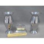 Yard -O-Led silver cased propelling pencil, Art Deco chrome desk calendar and a pair of vintage