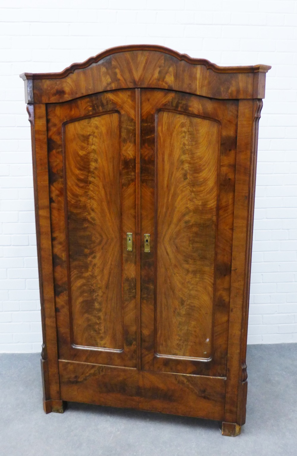 Late 19th / early 20th century flame mahogany, two door wardrobe of neat proportions, 182 x 109 x