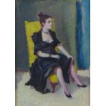 William Crosby (1915 - 1999) ARSA, 'Woman in a yellow chair', oil on board, framed with Scottish