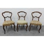 Set of three Edwardian mahogany balloon back side chairs with cabriole legs, two with tapestry