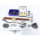 Collection of vintage and later costume jewellery to include brooches, earrings, buckle and