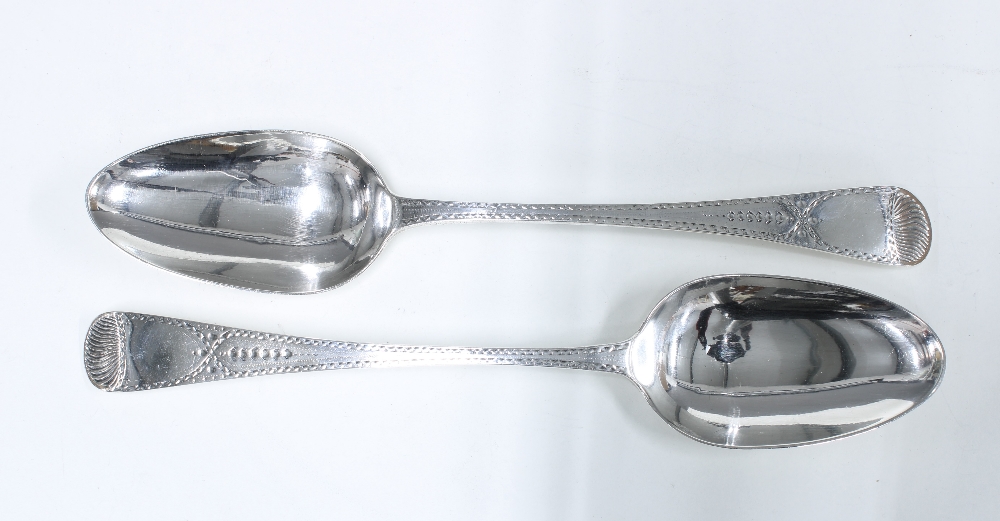 A pair of Georgian silver table spoons, bright cut pattern Old English design, George Smith (II) &