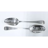 A pair of Georgian silver table spoons, bright cut pattern Old English design, George Smith (II) &