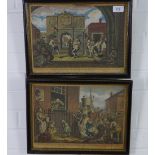 Pair of Hogarth coloured prints to include The Enraged Musician and The Roast Beef of Old England,