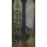 London street scene with figures, oil on board, apparently unsigned, framed under glass, (a/f) 29