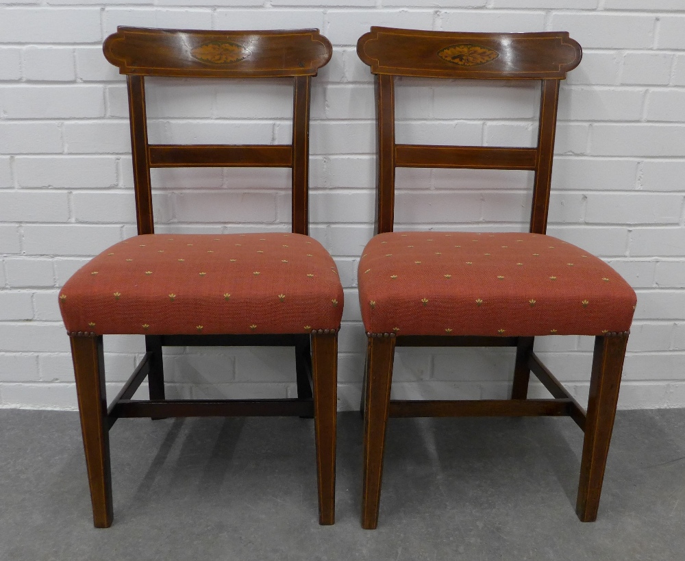Pair of mahogany and inlaid side chairs, with upholstered stuff over seats 86 x 45 x 40cm. (2) - Image 3 of 3