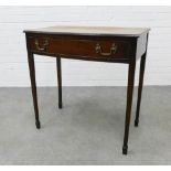 Mahogany bow front side table with single frieze drawer, raised on tapering legs with spade feet. 77