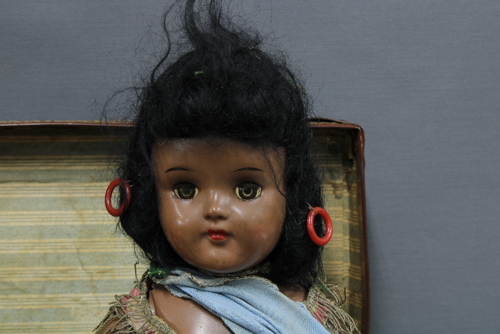 Two vintage dolls and a brown leather case (3) - Image 3 of 3