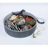 A collection of silver and costume jewellery to include a Shetland Silver brooch, marcasite brooches