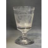 18th century Sunderland Bridge etched glass rummer with bucket shaped bowl, 15cm