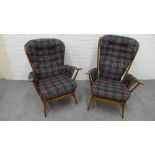 Lucian Ercolani for Ercol , a Model 478 beech and elm armchair with tartan cushions and armrest