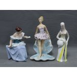 A collection of female porcelain and pottery figures to include Royal Dux, Cmielow of Poland and