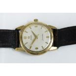 Vintage Omega Seamaster Automatic gentleman’s wristwatch, 9ct gold cased, with leather strap and red