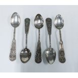 Set of five Canton silver teaspoons (5)