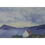 Camilla Cowie, 'The Cottage - Loch Torridon', watercolour, signed and framed under glass, 34 x 24cm