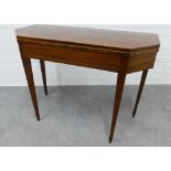 19th century mahogany and satinwood inlaid fold over tea table. 74 x 100 x 83cm.