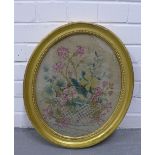 Floral tapestry, dated September 1780, in an oval gilt frame, 50 x 41cm