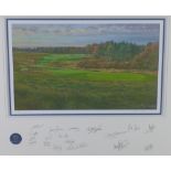 Renaissance Club coloured golf print with signatures, framed under glass, size overall 83 x 70cm
