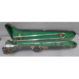 Trombone in case, a/f, 74cm long